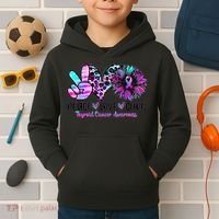 Cute Sunflower Purple Pink Ribbon Thyroid Cancer Awareness Kids Hoodie thumb 2