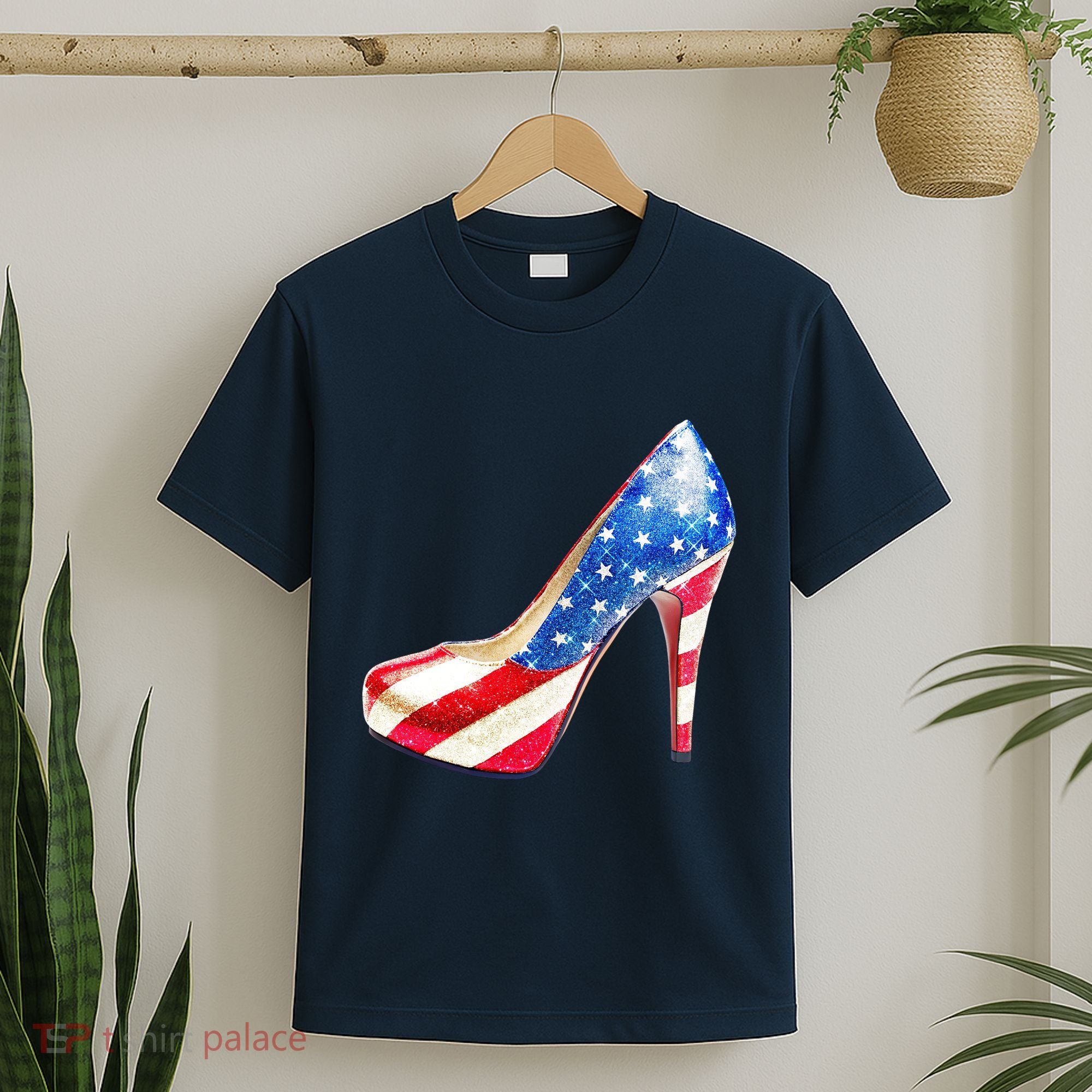 Cute Sparkly Patriotic American Usa Flag Heels Shoes T-Shirt