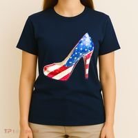 Cute Sparkly Patriotic American Usa Flag Heels Shoes T-Shirt thumb 4
