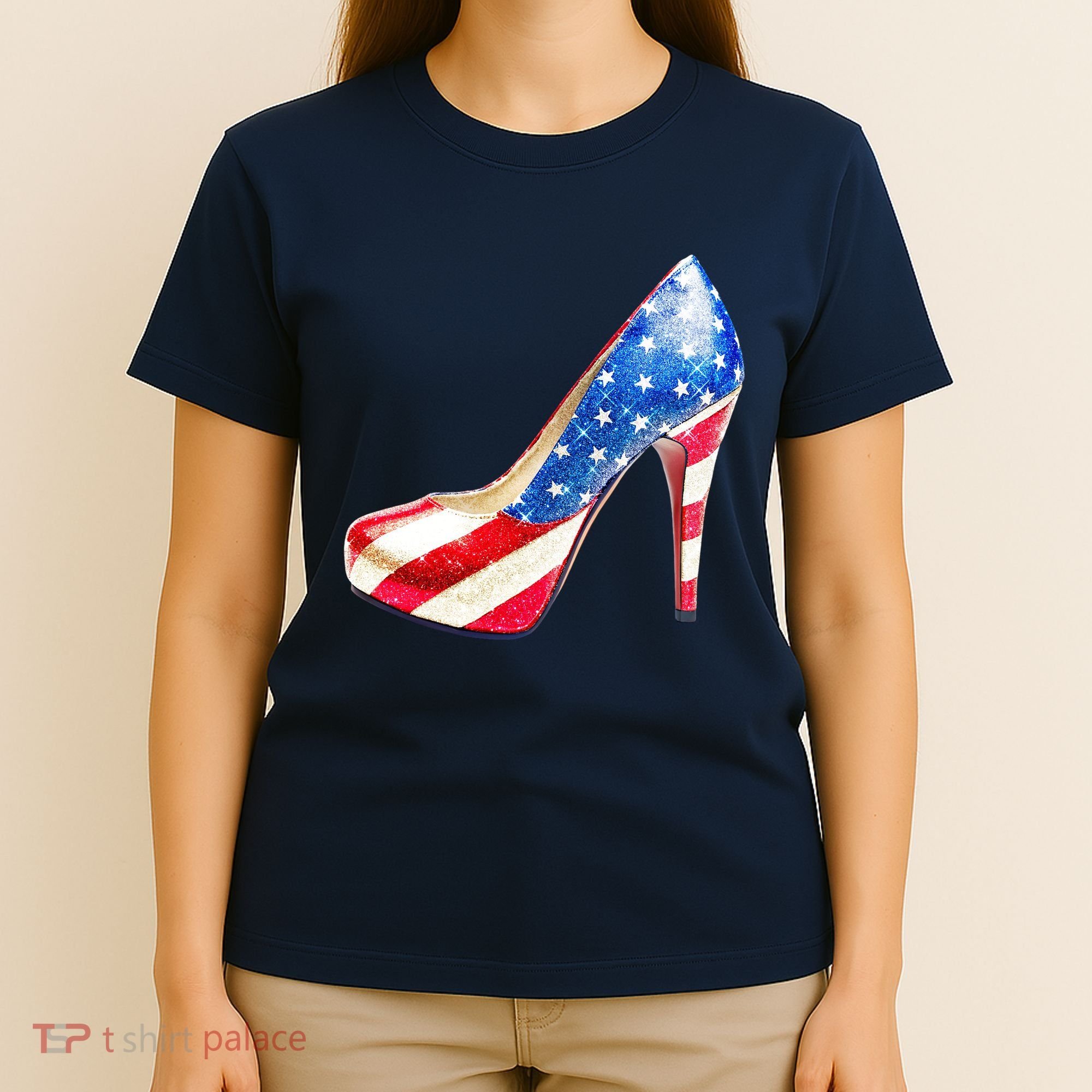 Cute Sparkly Patriotic American Usa Flag Heels Shoes T-Shirt