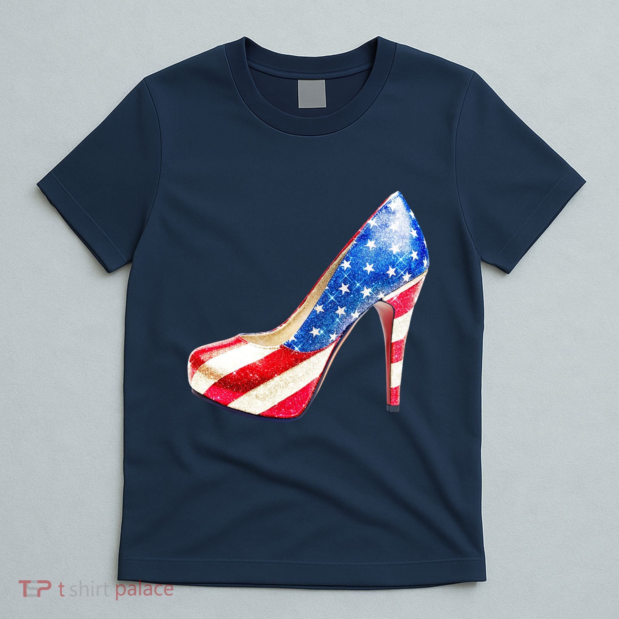 Cute Sparkly Patriotic American Usa Flag Heels Shoes T-Shirt
