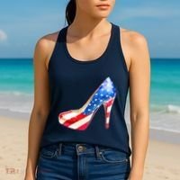 Cute Sparkly Patriotic American Usa Flag Heels Shoes Women's Tank Top thumb 2