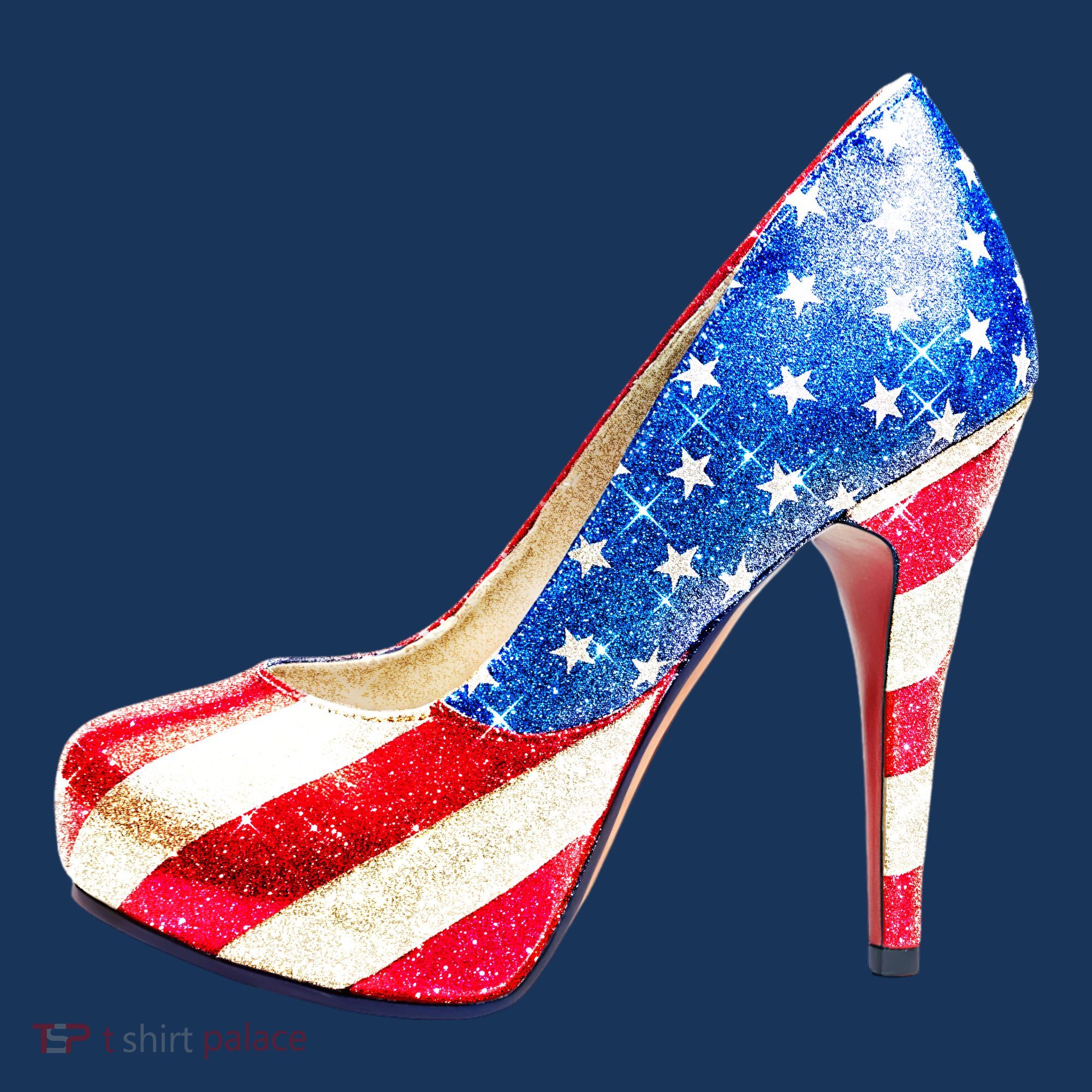 Cute Sparkly Patriotic American Usa Flag Heels Shoes Women's Tank Top