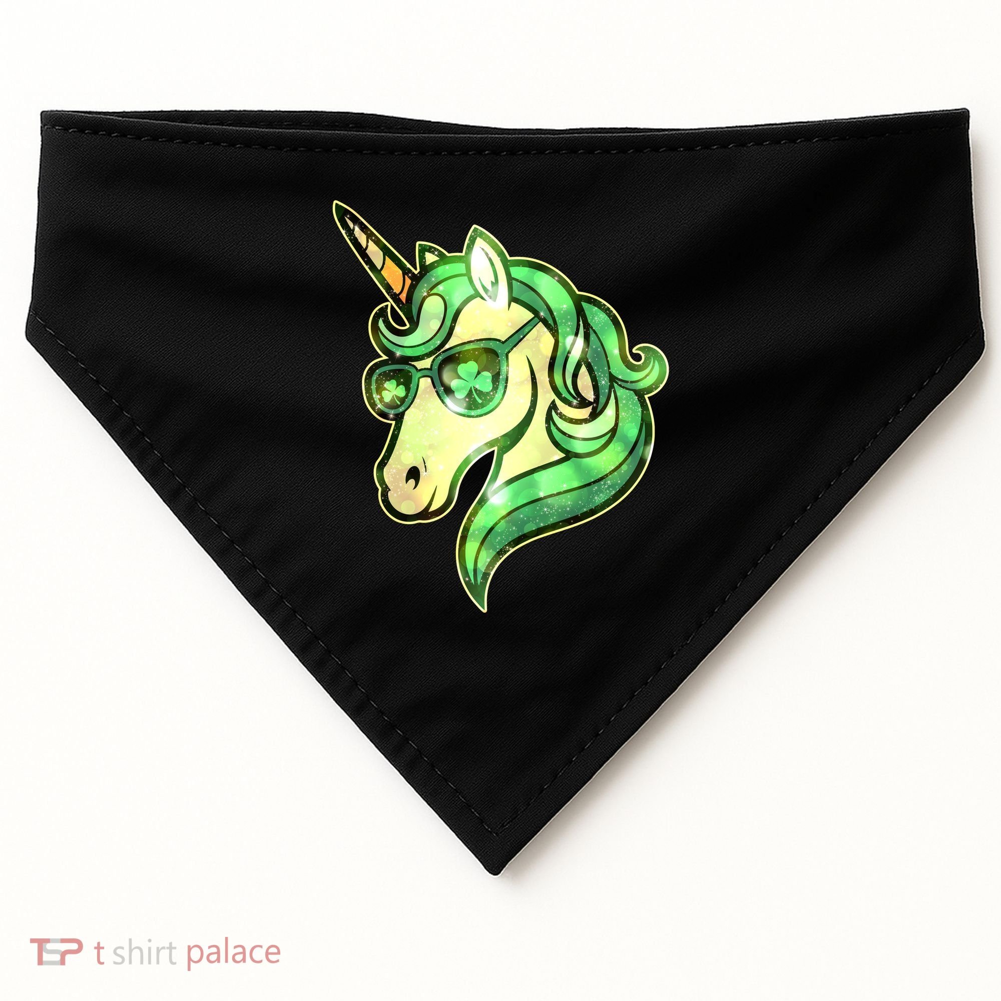Cool St Patricks Day Lucky Shamrock Clover Unicorn USA-Made Doggie Bandana