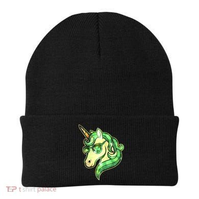 Cool St Patricks Day Lucky Shamrock Clover Unicorn Beanie