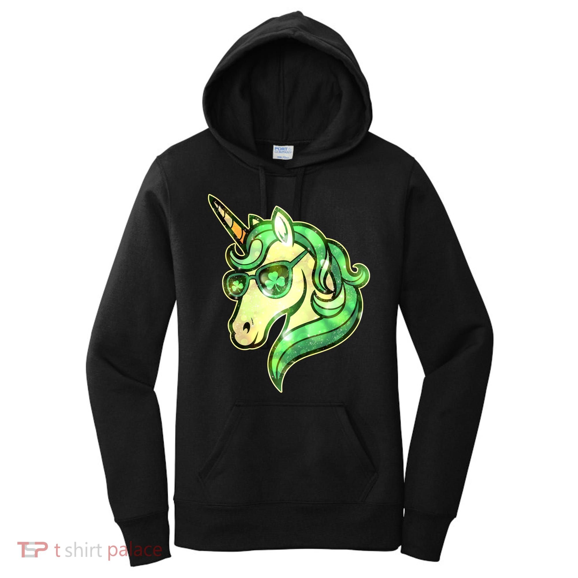 Cool St Patricks Day Lucky Shamrock Clover Unicorn Women's Hoodie
