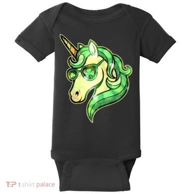 Cool St Patricks Day Lucky Shamrock Clover Unicorn Baby Bodysuit