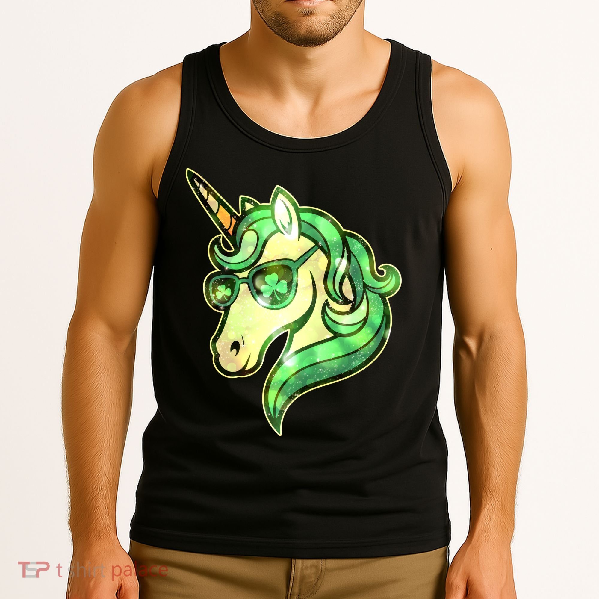 Cool St Patricks Day Lucky Shamrock Clover Unicorn Tank Top