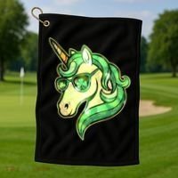 Cool St Patricks Day Lucky Shamrock Clover Unicorn Golf Towel thumb 1