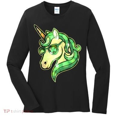 Cool St Patricks Day Lucky Shamrock Clover Unicorn Women's Long Sleeve Shirt
