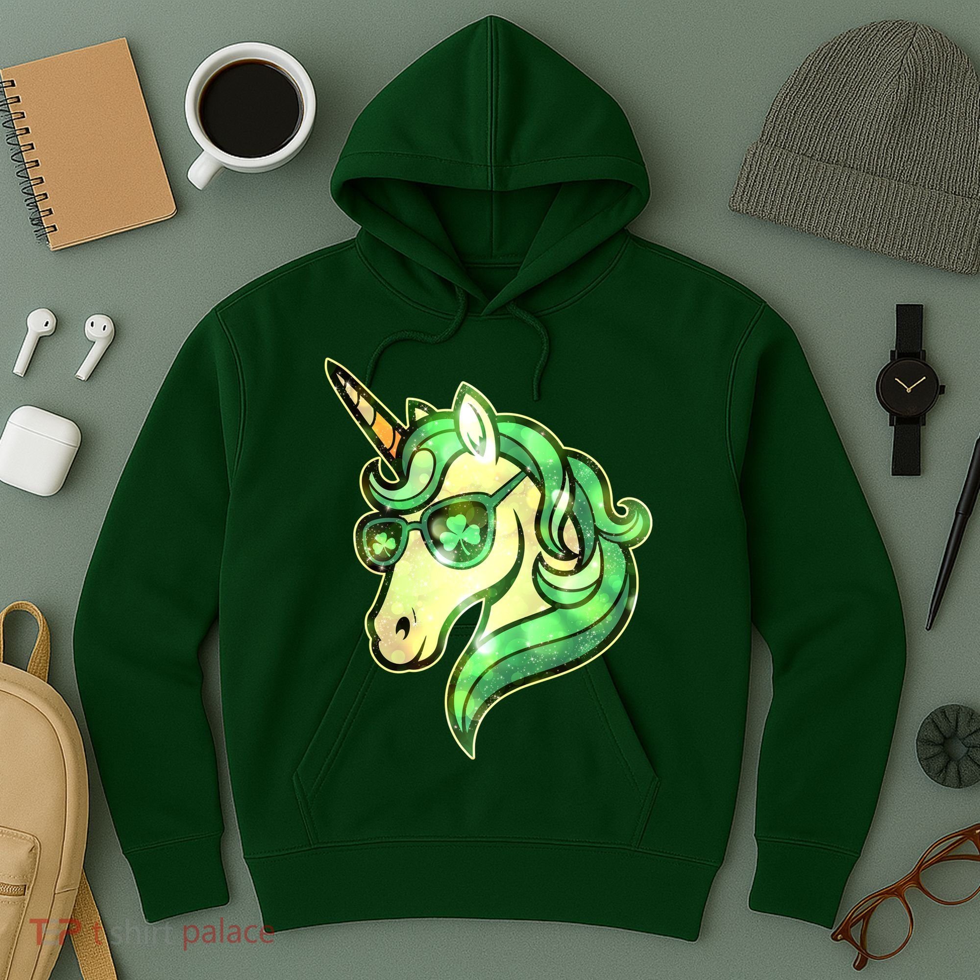 Cool St Patricks Day Lucky Shamrock Clover Unicorn Hoodie