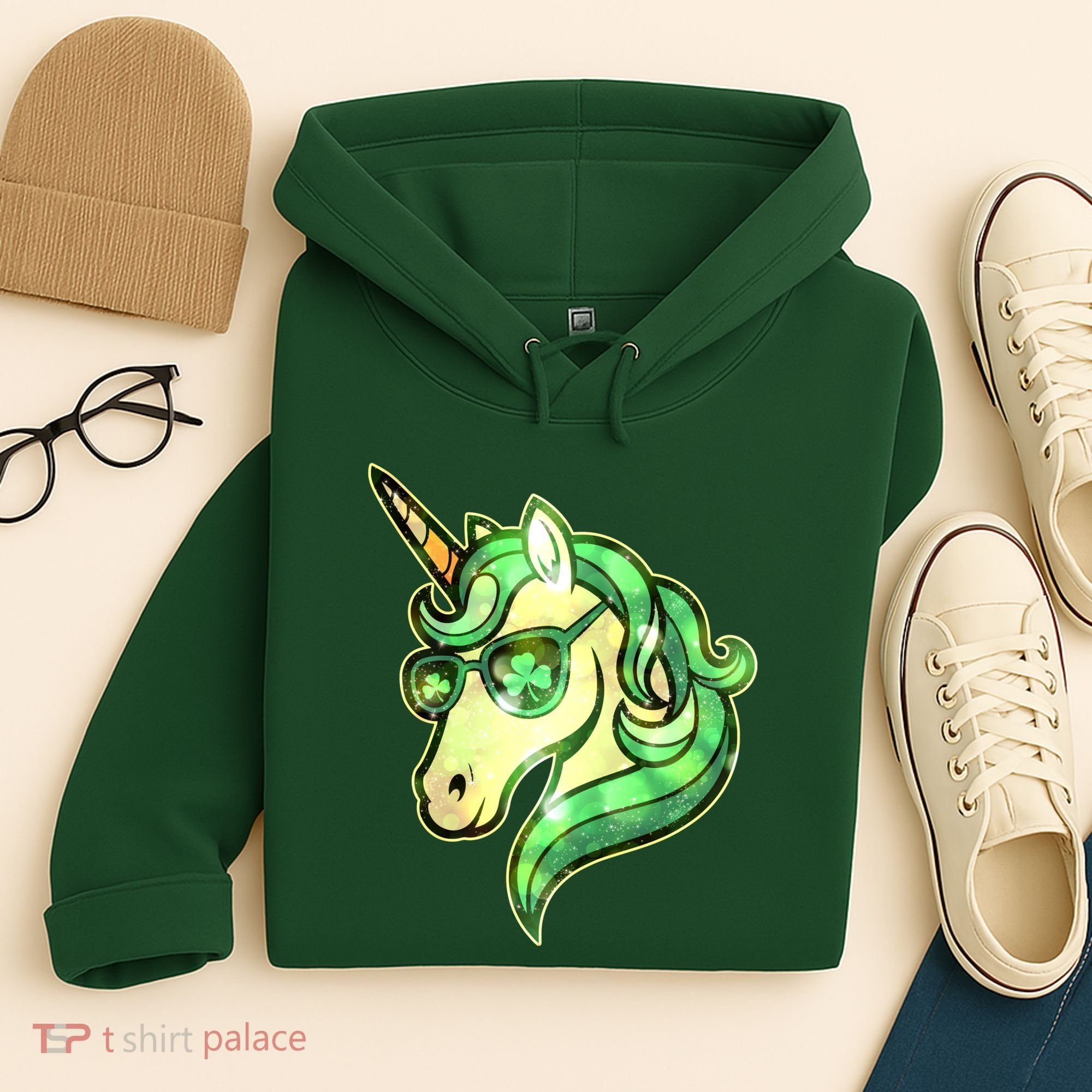 Cool St Patricks Day Lucky Shamrock Clover Unicorn Hoodie
