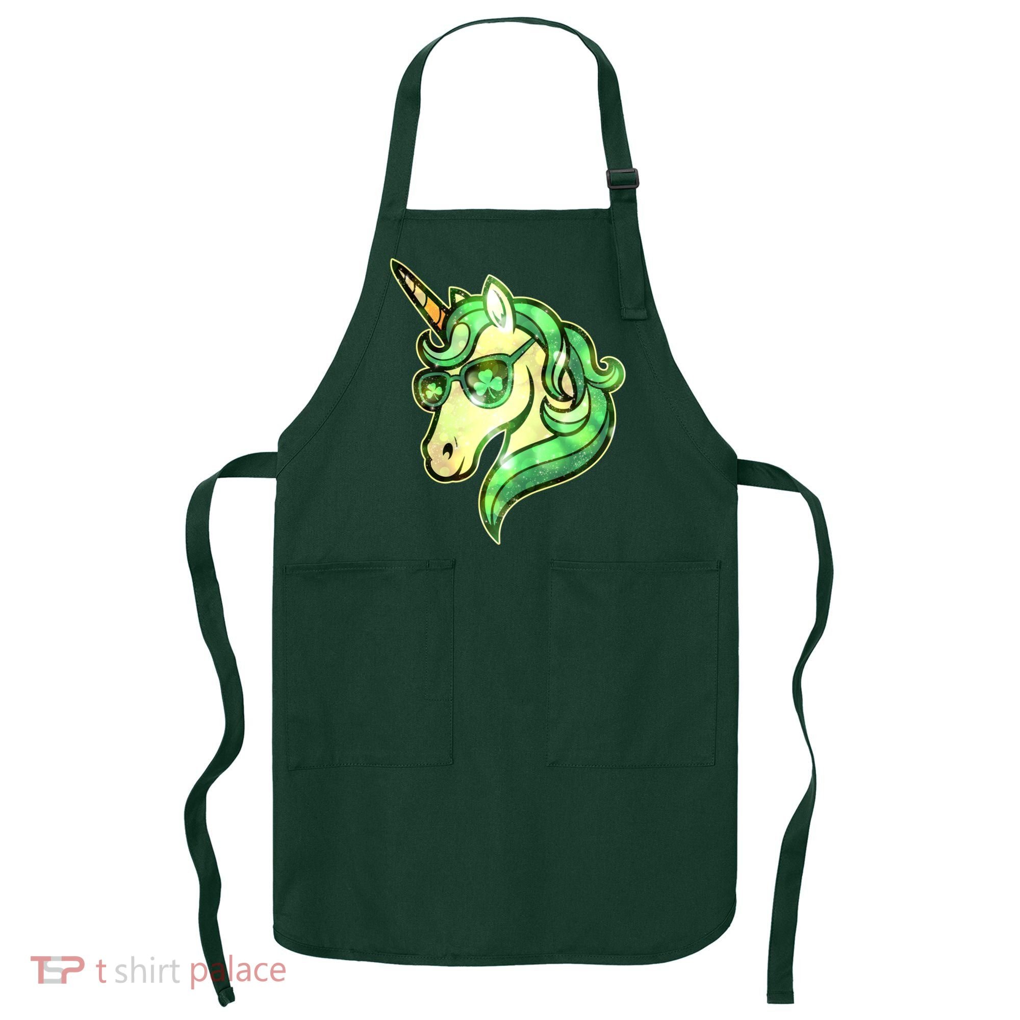 Cool St Patricks Day Lucky Shamrock Clover Unicorn Apron