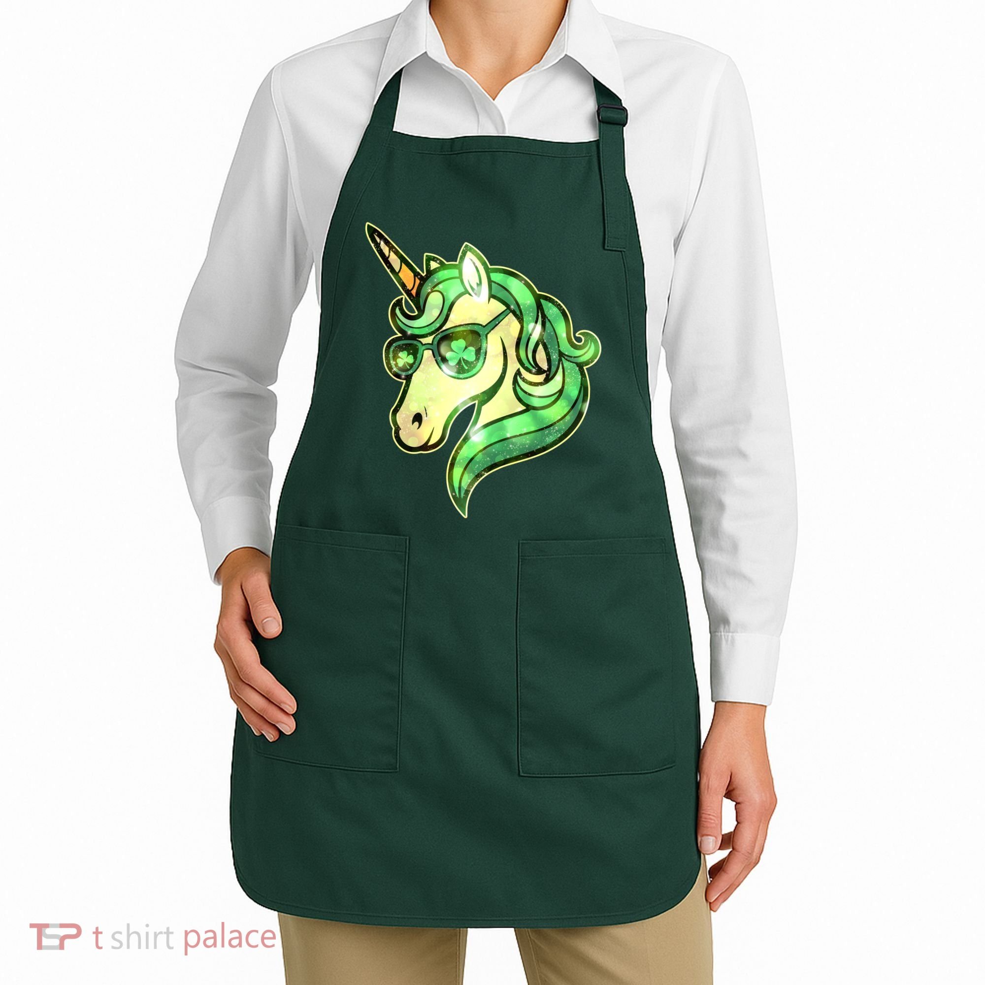 Cool St Patricks Day Lucky Shamrock Clover Unicorn Apron