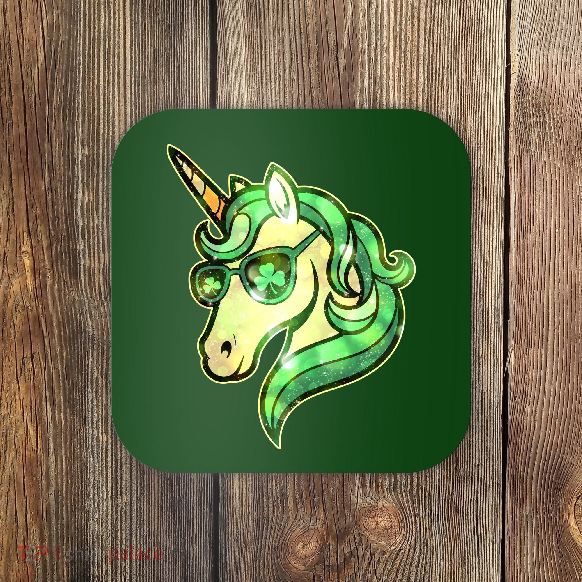 Cool St Patricks Day Lucky Shamrock Clover Unicorn Coaster