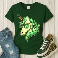 Cool St Patricks Day Lucky Shamrock Clover Unicorn Women's T-Shirt thumb 3