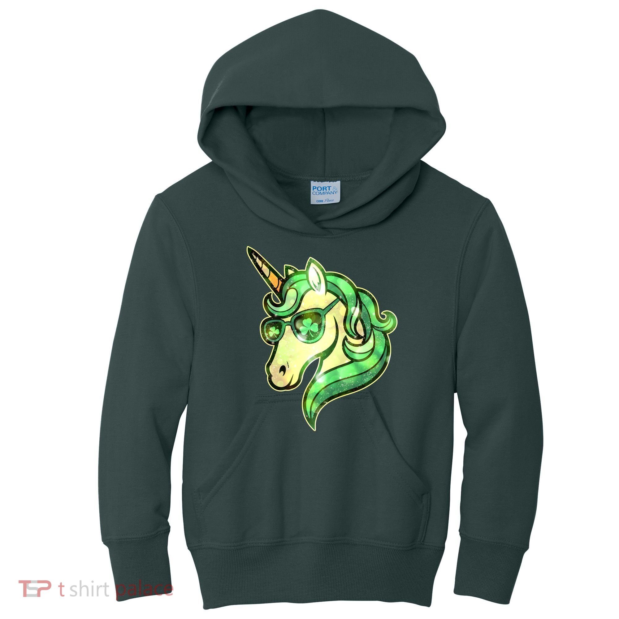 Cool St Patricks Day Lucky Shamrock Clover Unicorn Kids Hoodie