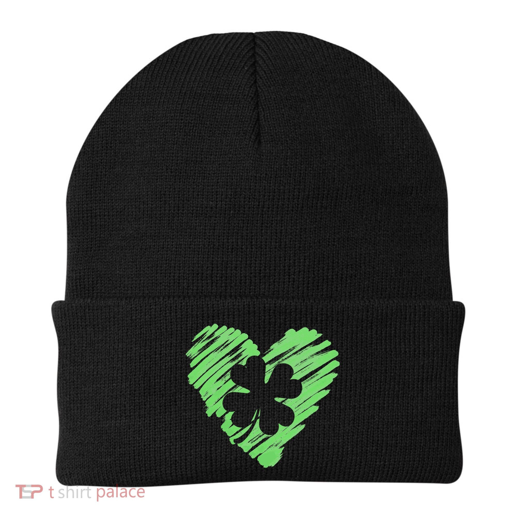Cute St Patrick's Day Scribble Shamrock Heart Beanie