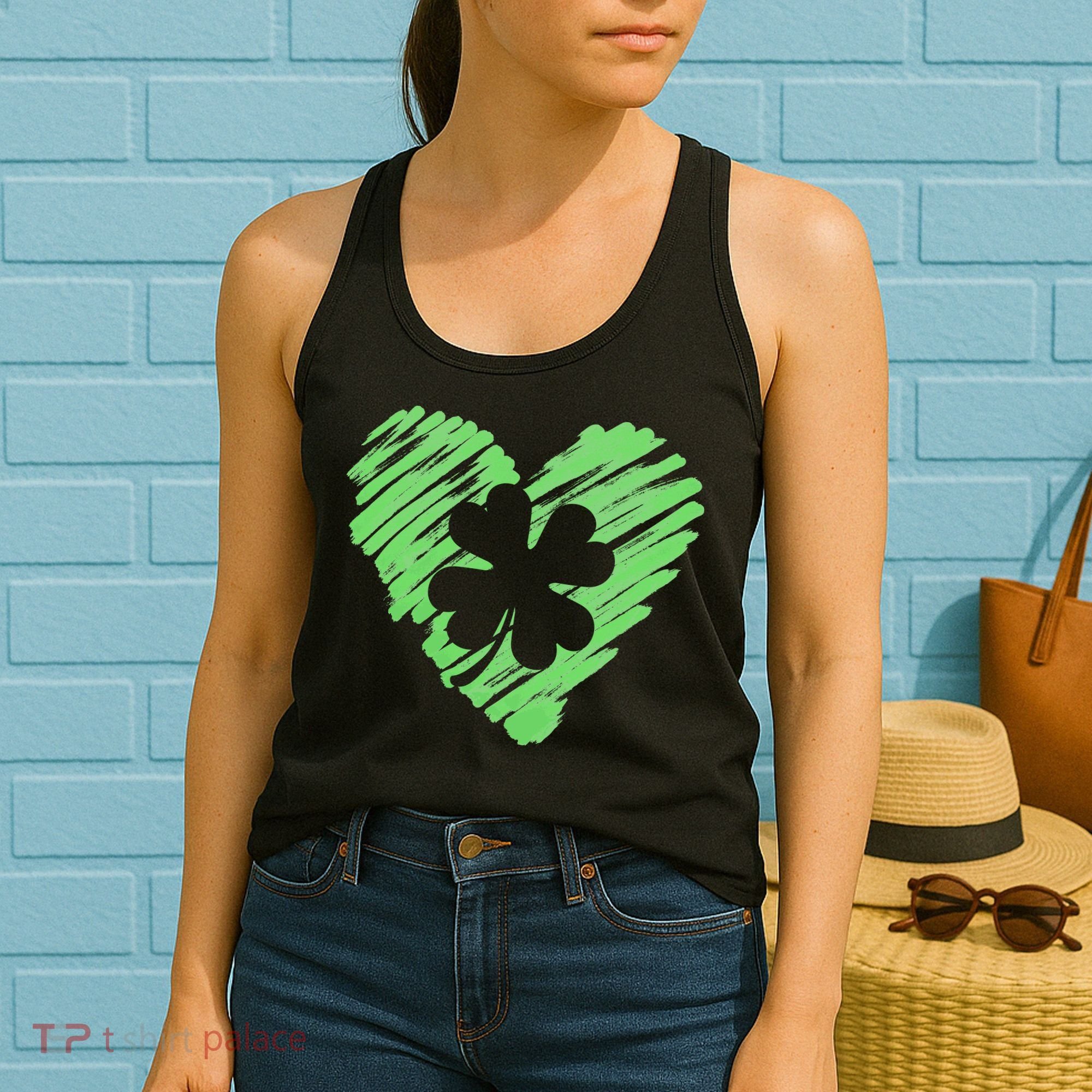 Cute St Patrick's Day Scribble Shamrock Heart Women's Tank Top
