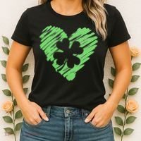 Cute St Patrick's Day Scribble Shamrock Heart Women's T-Shirt thumb 2