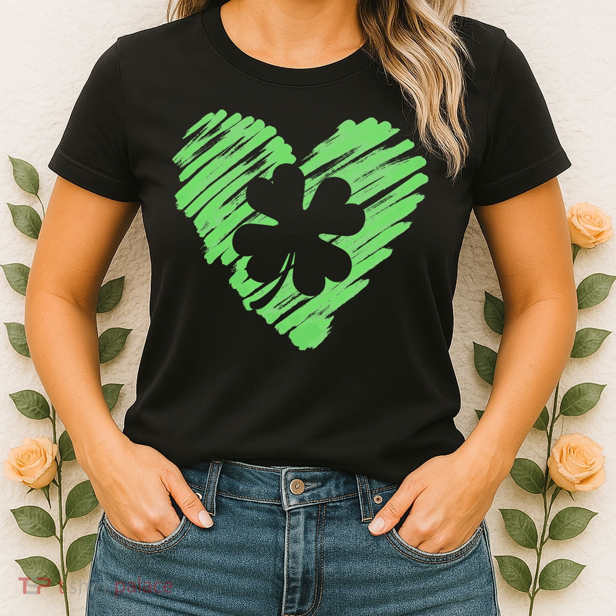 Cute St Patrick's Day Scribble Shamrock Heart Women's T-Shirt