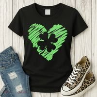 Cute St Patrick's Day Scribble Shamrock Heart Women's T-Shirt thumb 3
