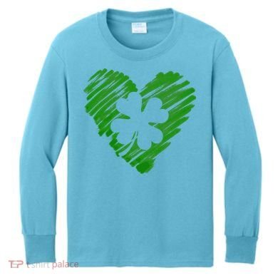 Cute St Patrick's Day Scribble Shamrock Heart Kids Long Sleeve Shirt