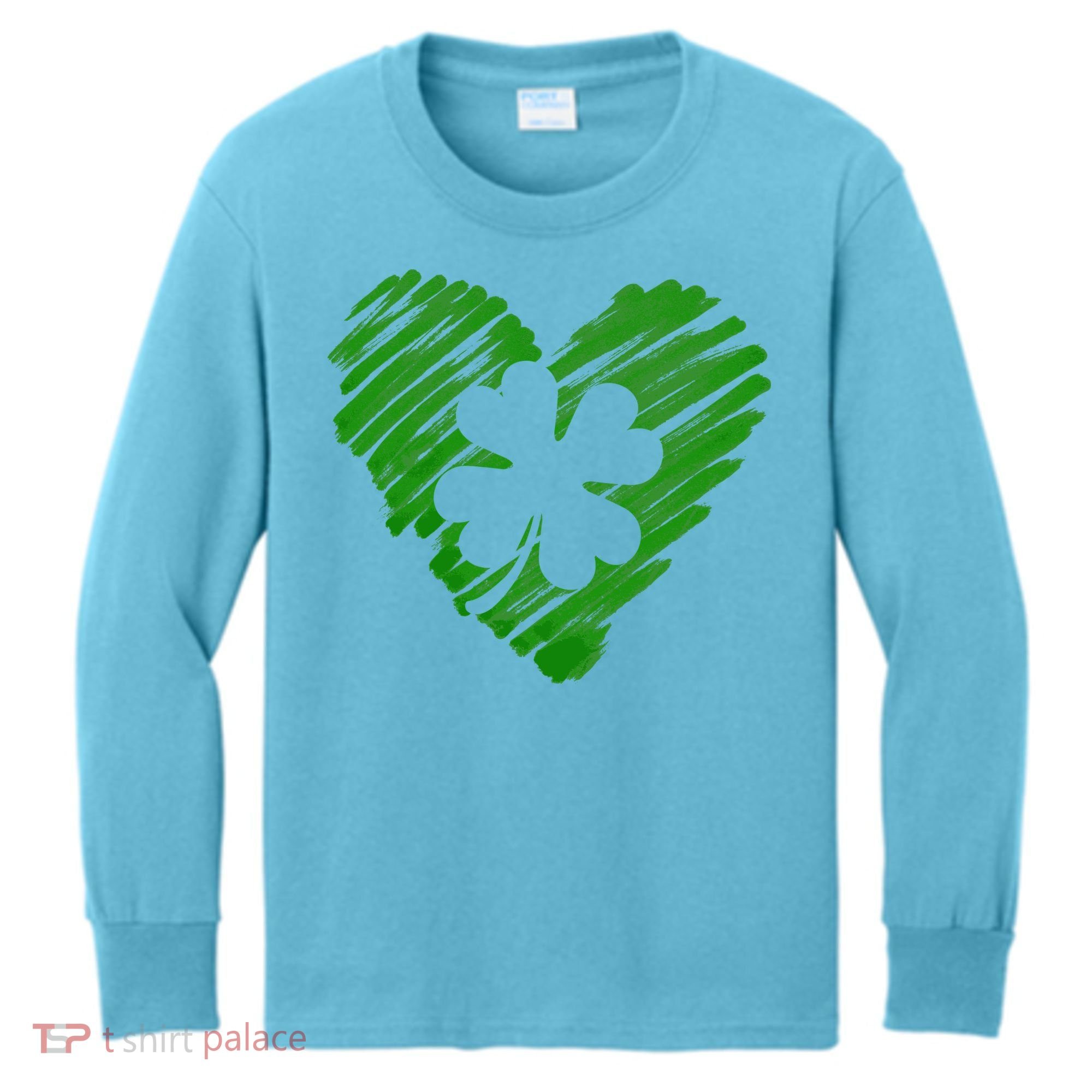 Cute St Patrick's Day Scribble Shamrock Heart Kids Long Sleeve Shirt
