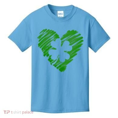 Cute St Patrick's Day Scribble Shamrock Heart Kids T-Shirt