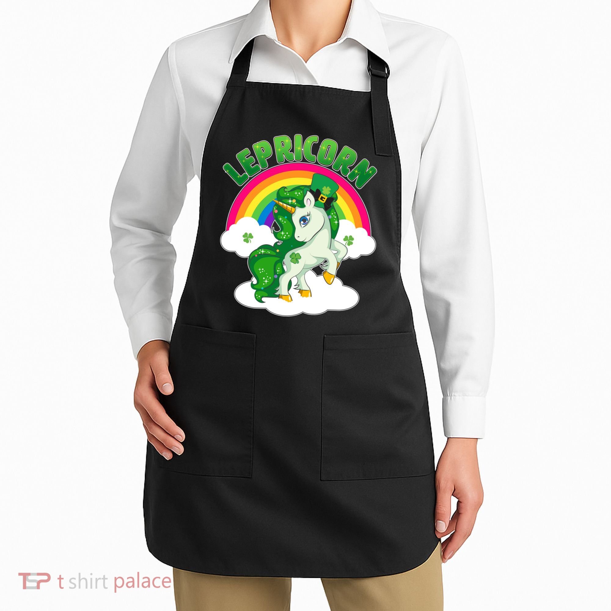 Cute St Patricks Day Rainbow Lepricorn Unicorn Leprechaun Apron