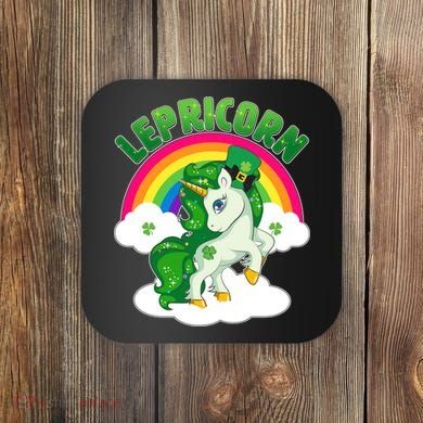 Cute St Patricks Day Rainbow Lepricorn Unicorn Leprechaun Coaster