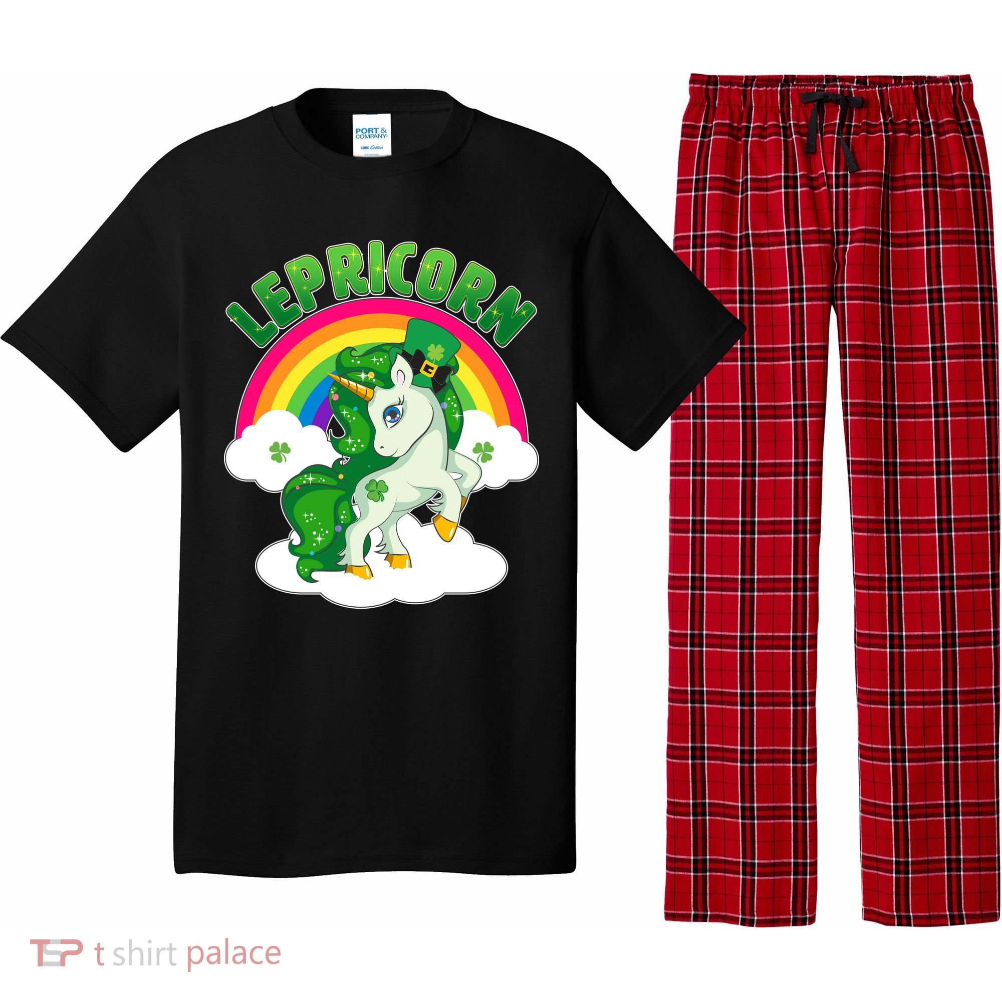 Cute St Patricks Day Rainbow Lepricorn Unicorn Leprechaun Pajama Set