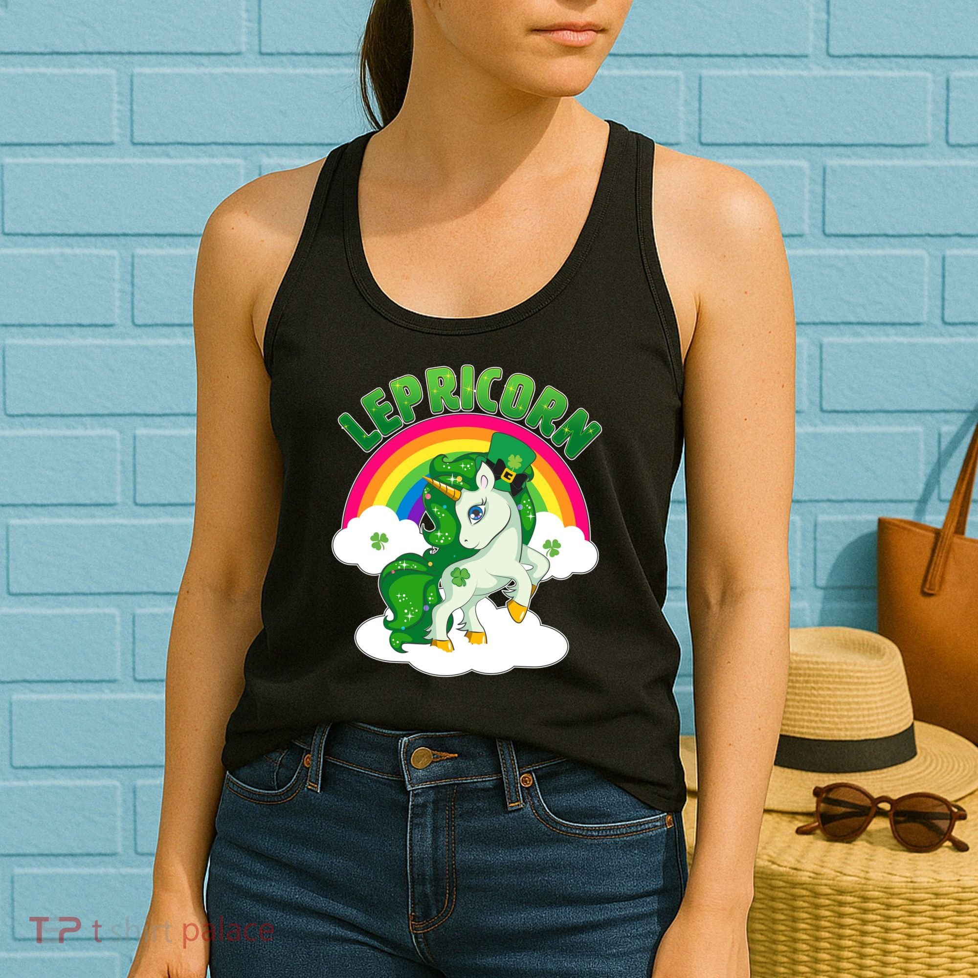 Cute St Patricks Day Rainbow Lepricorn Unicorn Leprechaun Women's Tank Top