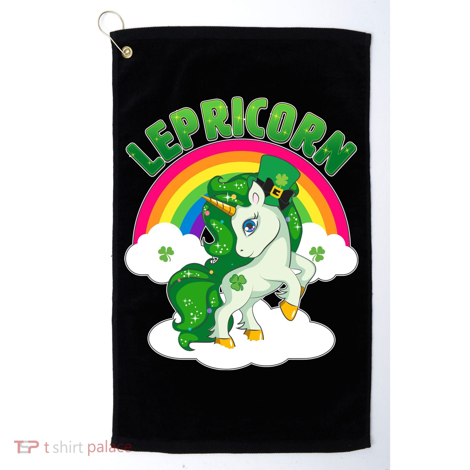 Cute St Patricks Day Rainbow Lepricorn Unicorn Leprechaun Golf Towel