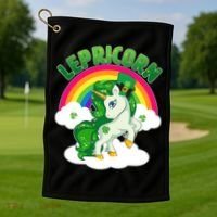 Cute St Patricks Day Rainbow Lepricorn Unicorn Leprechaun Golf Towel thumb 1