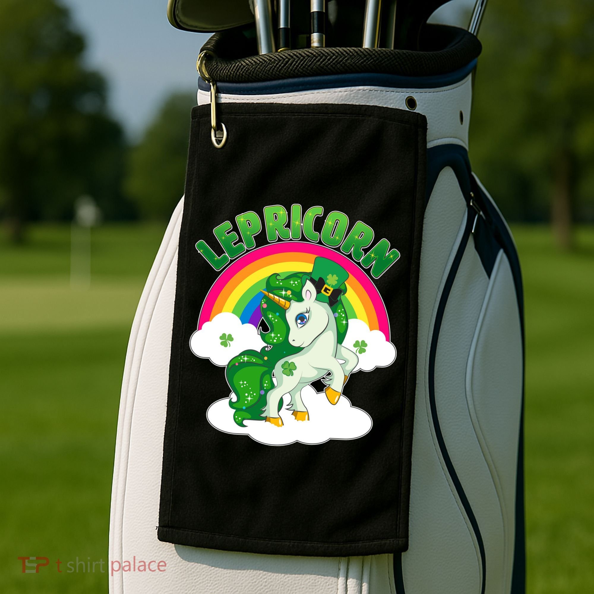 Cute St Patricks Day Rainbow Lepricorn Unicorn Leprechaun Golf Towel
