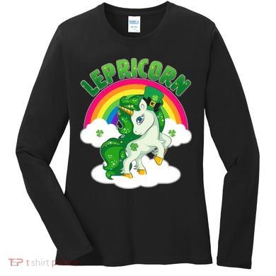 Cute St Patricks Day Rainbow Lepricorn Unicorn Leprechaun Women's Long Sleeve Shirt