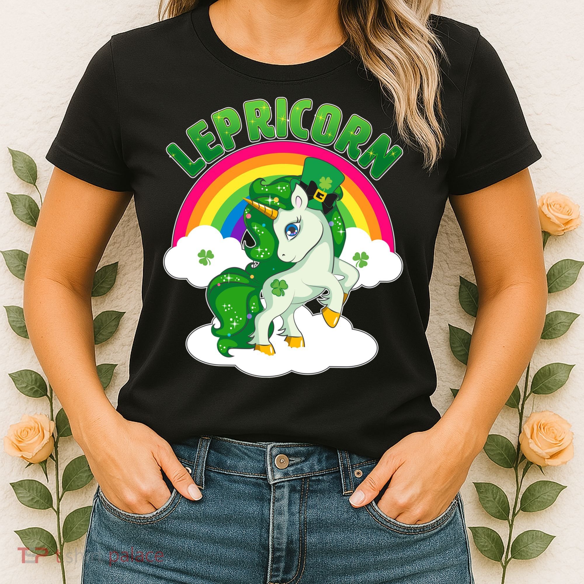 Cute St Patricks Day Rainbow Lepricorn Unicorn Leprechaun Women's T-Shirt