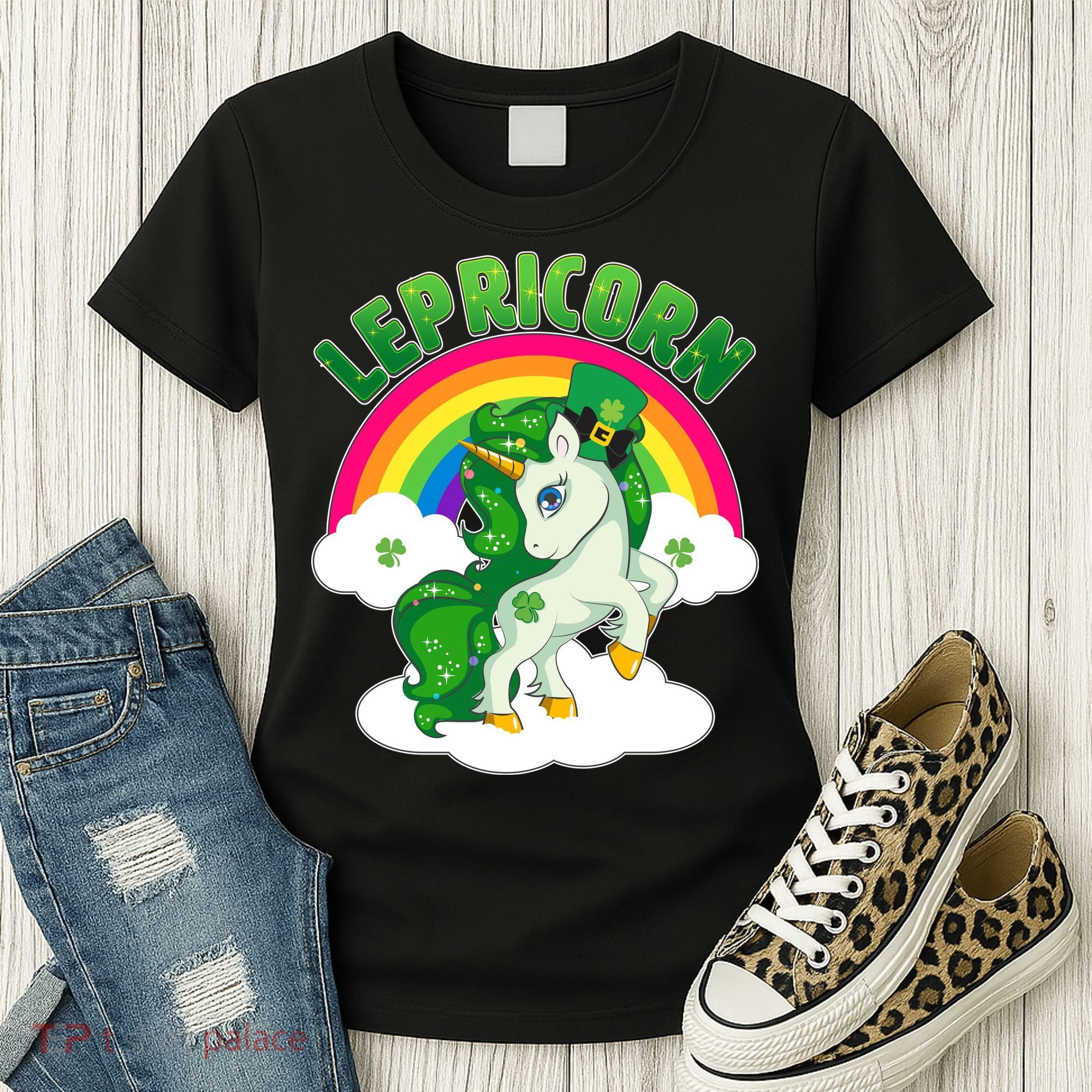 Cute St Patricks Day Rainbow Lepricorn Unicorn Leprechaun Women's T-Shirt