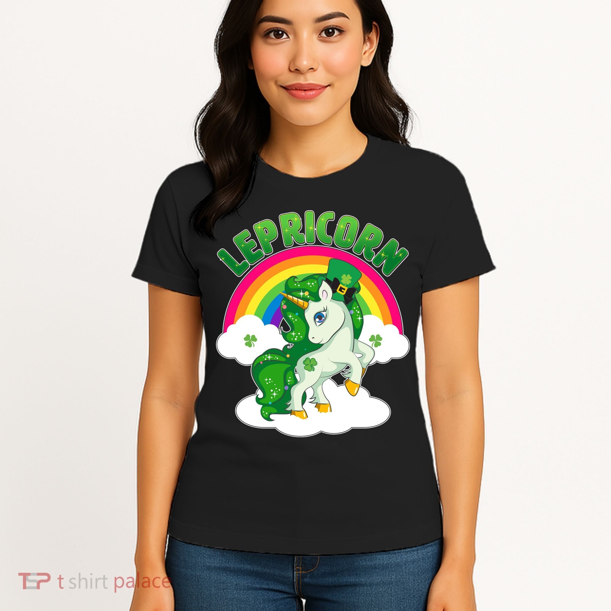 Cute St Patricks Day Rainbow Lepricorn Unicorn Leprechaun Women's T-Shirt