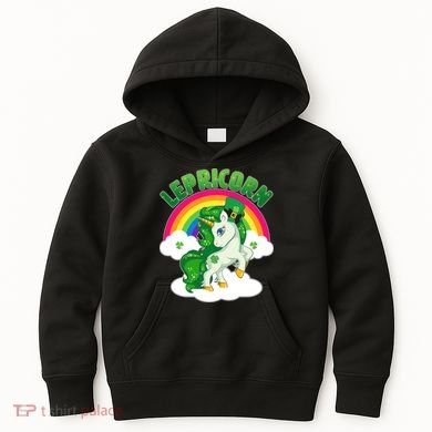 Cute St Patricks Day Rainbow Lepricorn Unicorn Leprechaun Kids Hoodie