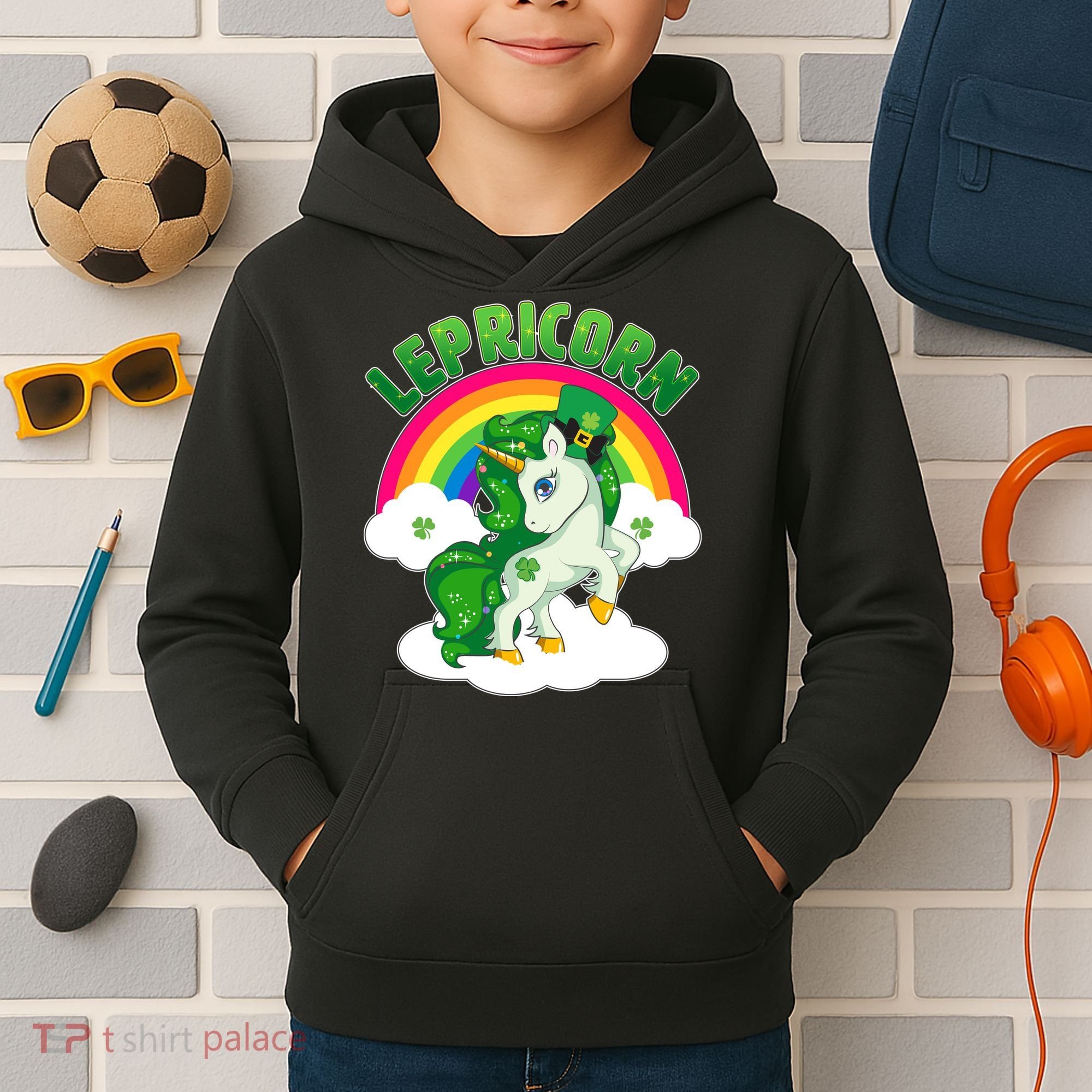 Cute St Patricks Day Rainbow Lepricorn Unicorn Leprechaun Kids Hoodie