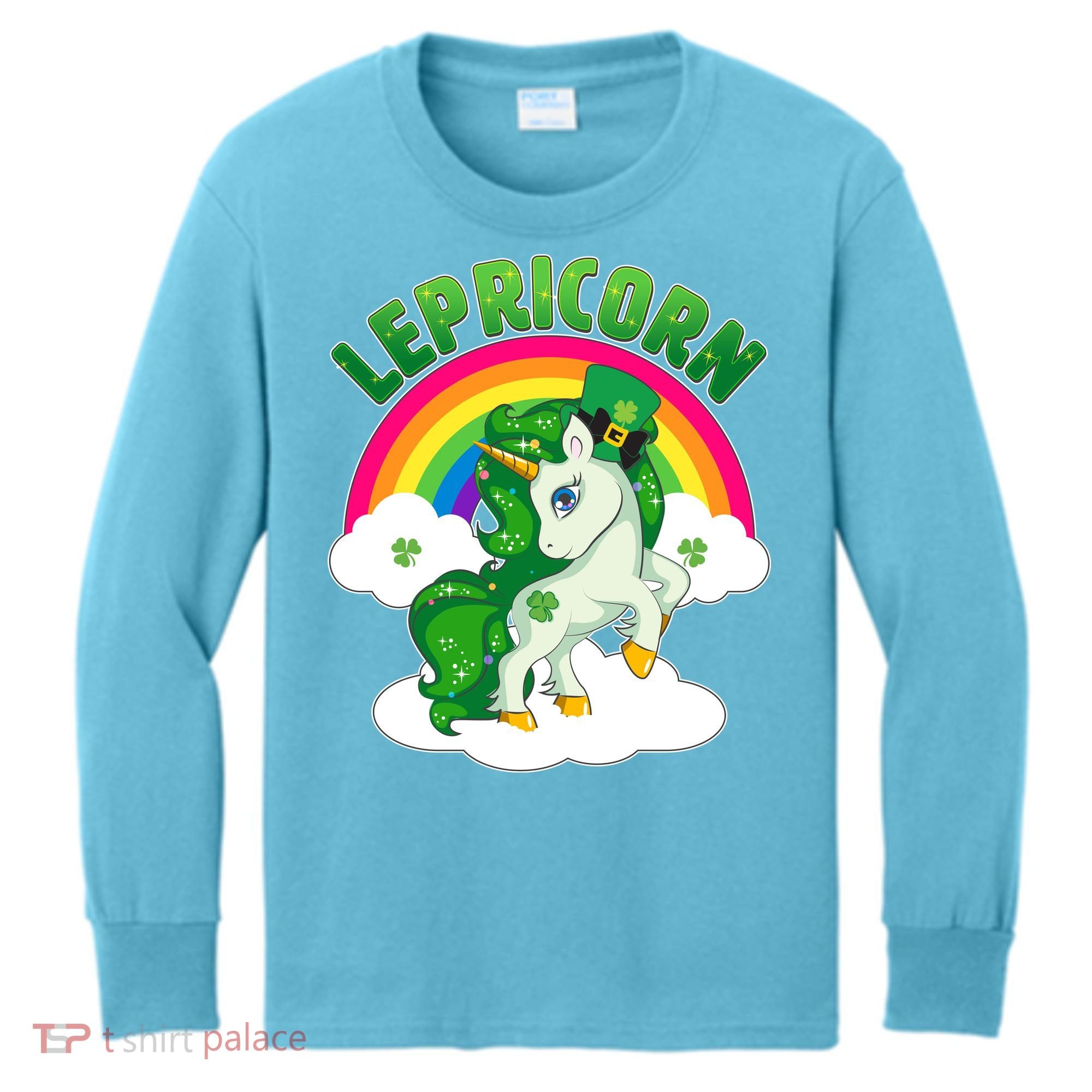 Cute St Patricks Day Rainbow Lepricorn Unicorn Leprechaun Kids Long Sleeve Shirt
