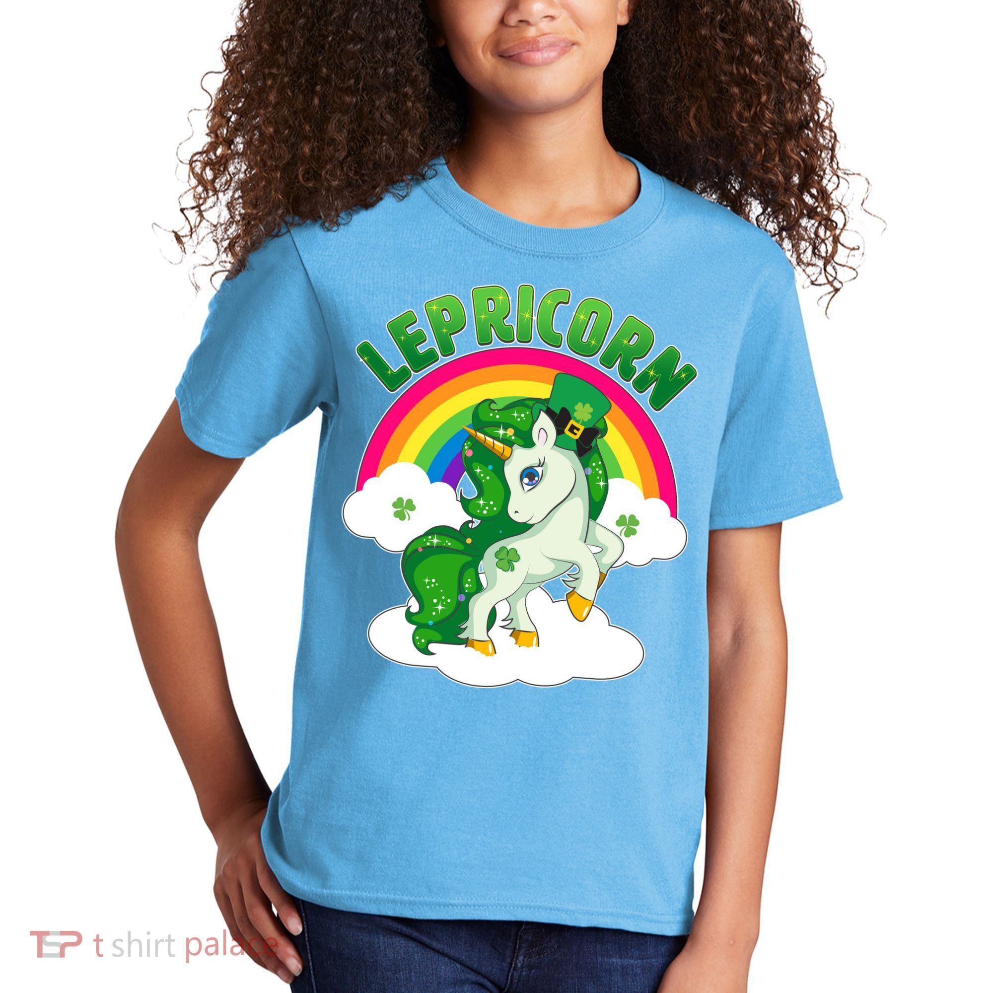 Cute St Patricks Day Rainbow Lepricorn Unicorn Leprechaun Kids T-Shirt