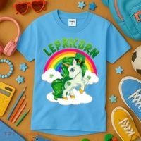 Cute St Patricks Day Rainbow Lepricorn Unicorn Leprechaun Kids T-Shirt thumb 3