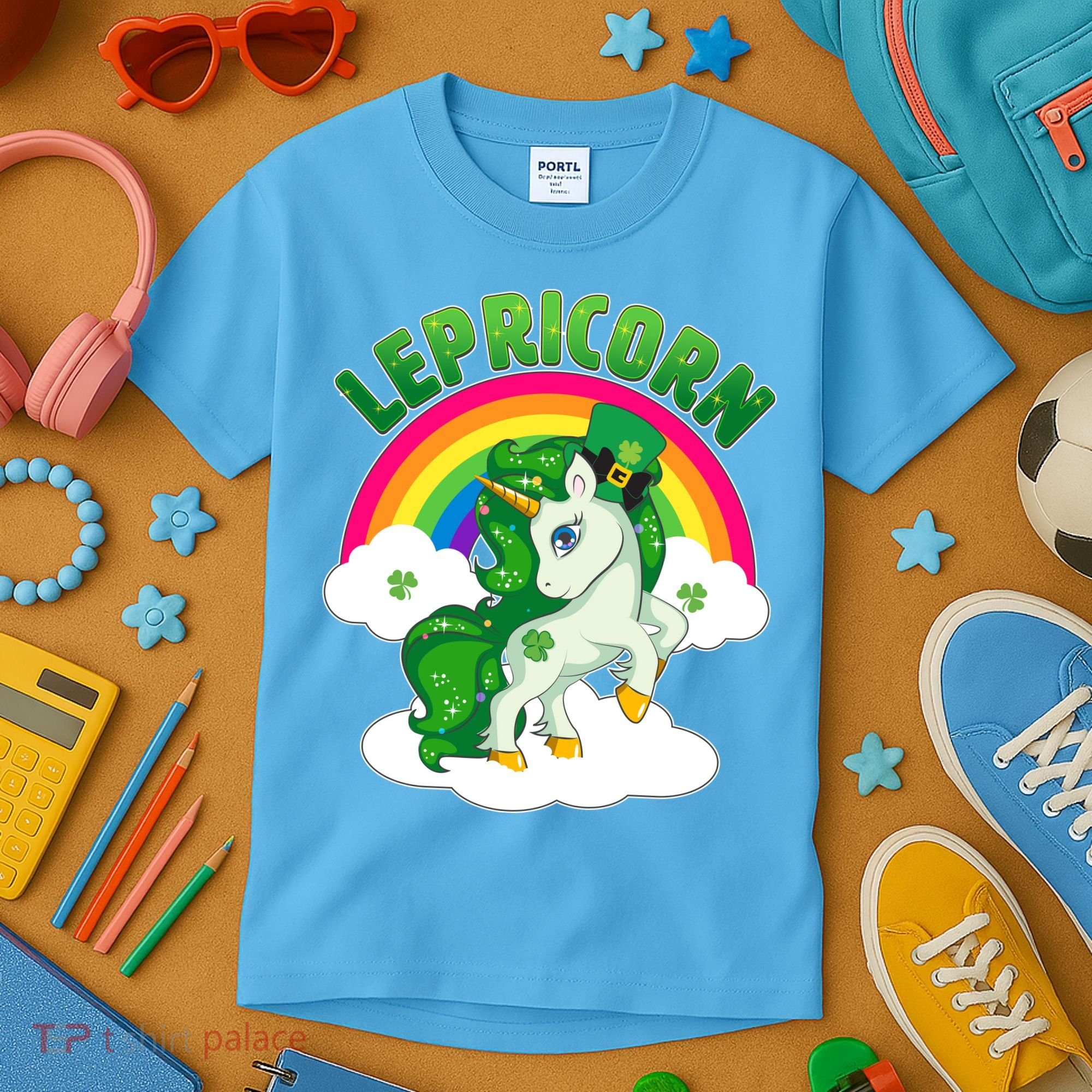Cute St Patricks Day Rainbow Lepricorn Unicorn Leprechaun Kids T-Shirt
