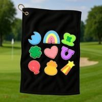 Cute St Patricks Day Marshmallow Shapes Golf Towel thumb 1