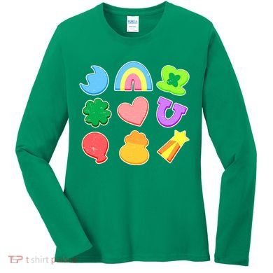 Cute St Patricks Day Marshmallow Shapes Women's Long Sleeve Shirt