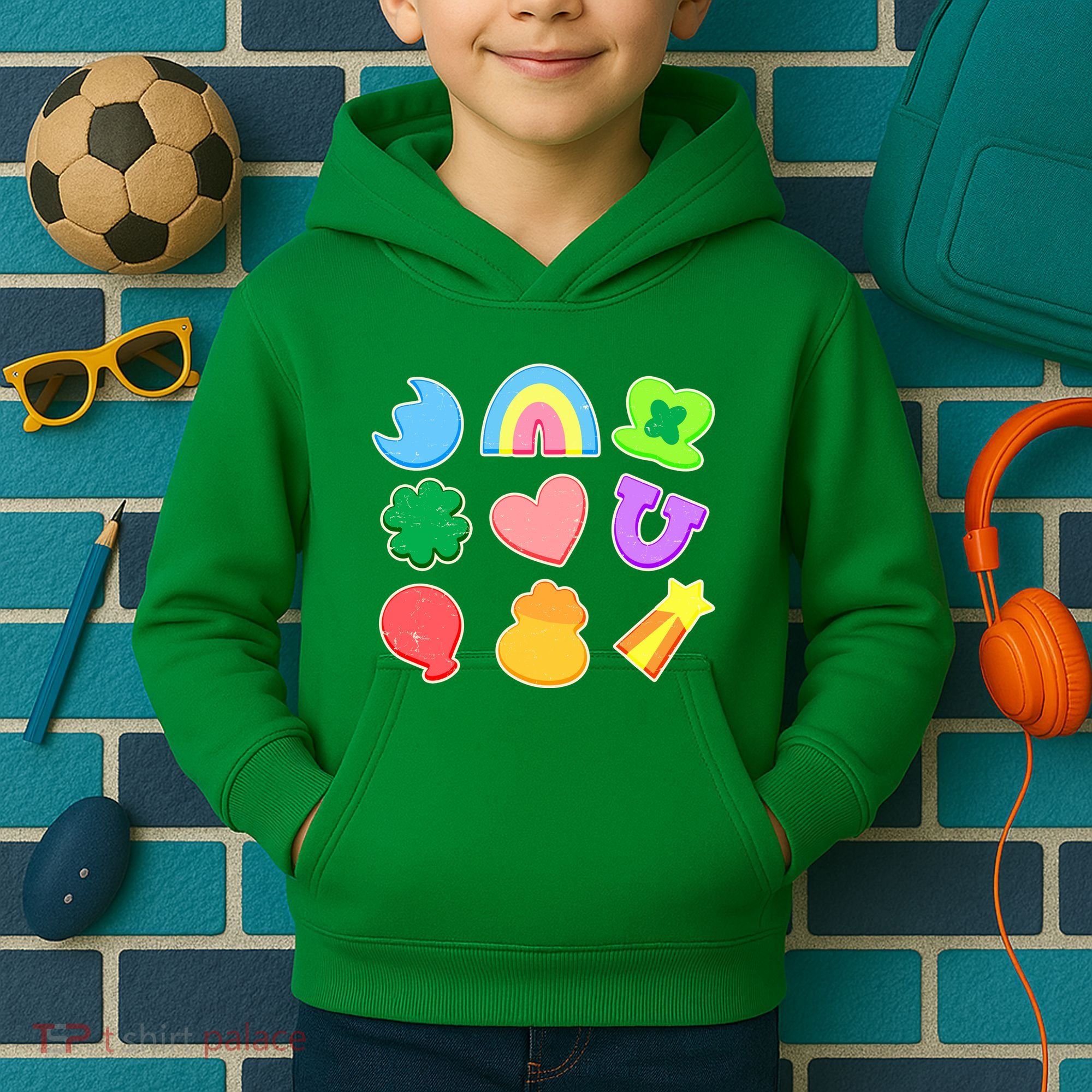Cute St Patricks Day Marshmallow Shapes Kids Hoodie