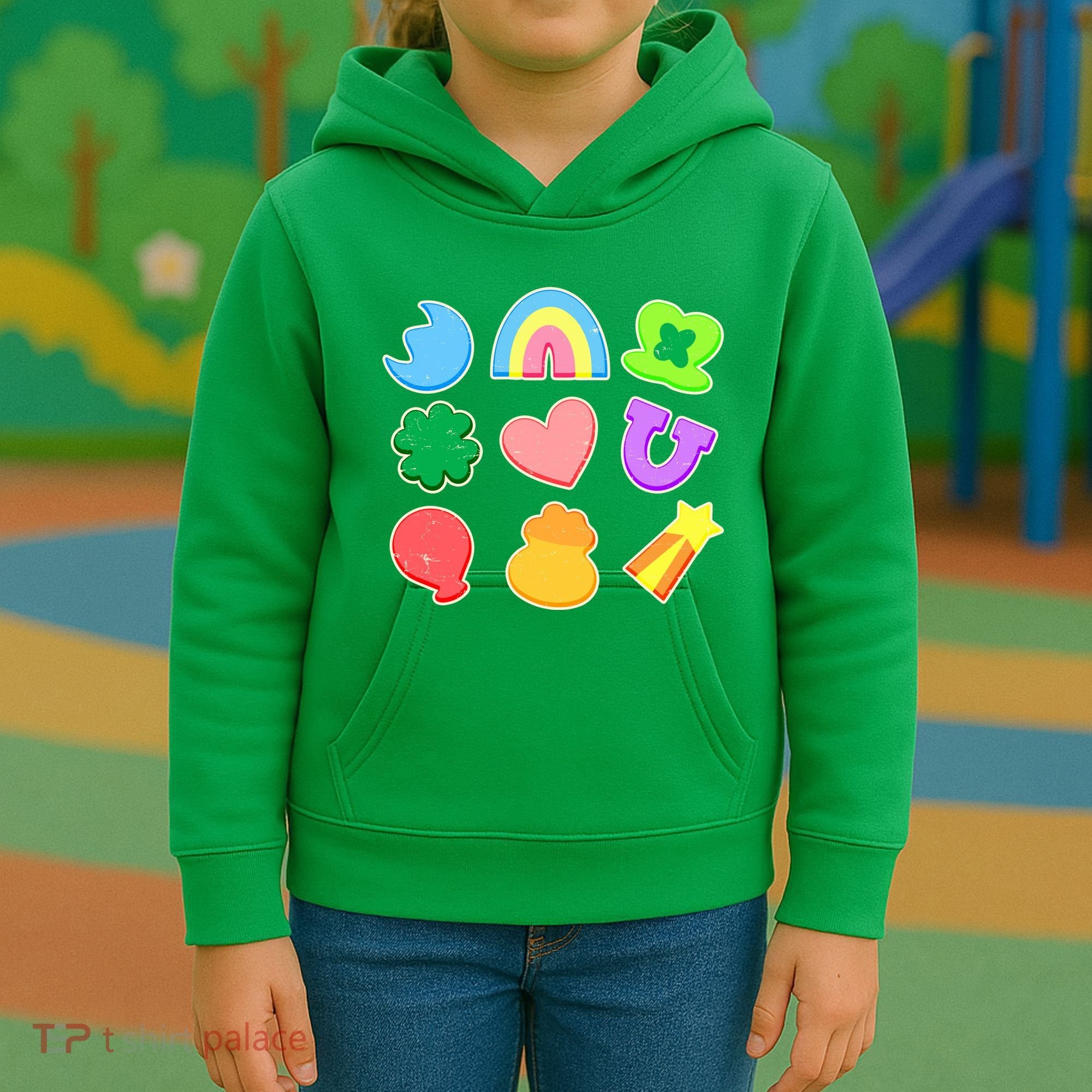 Cute St Patricks Day Marshmallow Shapes Kids Hoodie